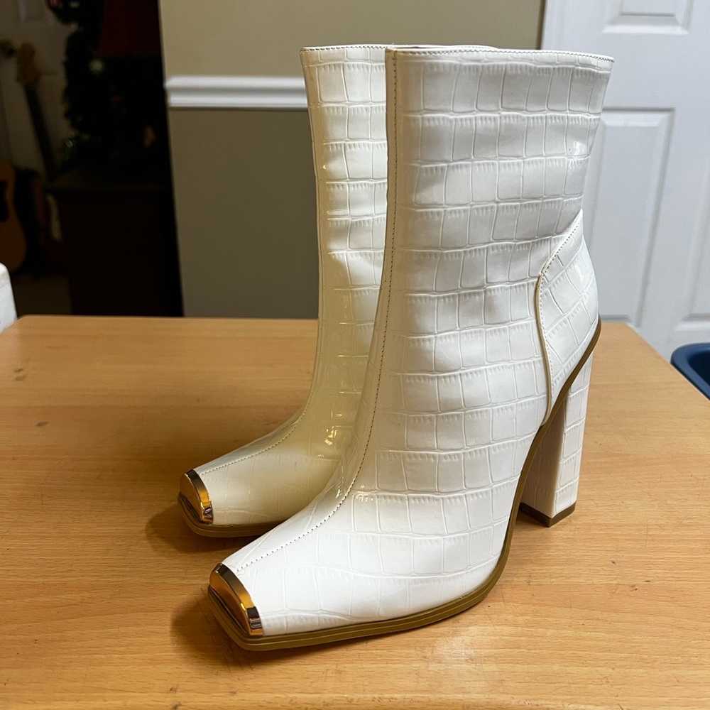 Pretty Little Things White Patent Ankle Boot 7